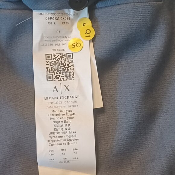 NEW Armani Exchange Steele Blue LONG Modern Fit Flat Front Solid Dress Pants - Picture 11 of 12